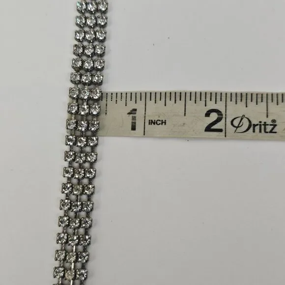 Vintage 3 Row Clear Crystal Rhinestone Collar Choker Necklace Retro 60s 15" Long - Picture 5 of 9